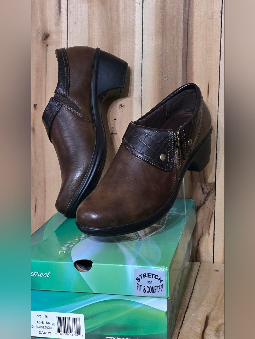 EASY STREET Womens 12 M  Darcy Brown Croco Scooties Booties Zip Comfort Clog NIB